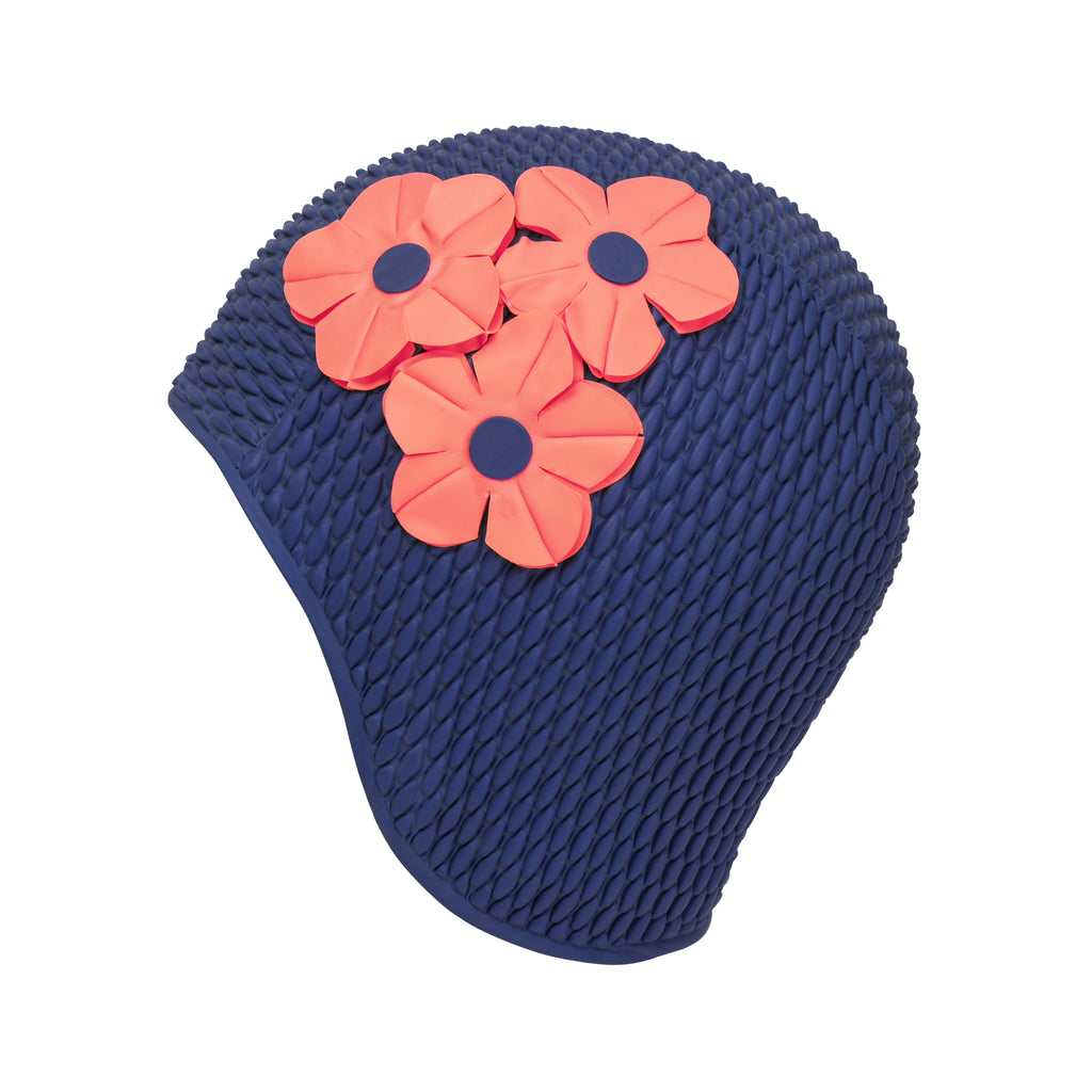 Bonnet de bain rétro à fleurs marine / rouge - KORES – Image 2
