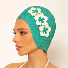 Bonnet de bain rétro turquoise à fleurs blanches - KORES - THE NICE FLEET