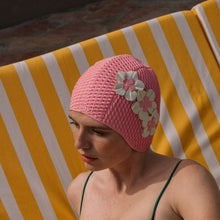 Bonnet de bain rétro à fleurs rose / blanc  - KORES - THE  NICE FLEET